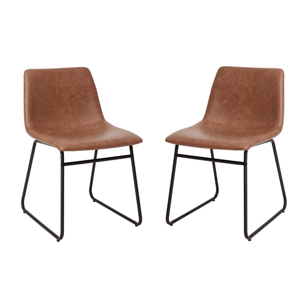 Light Brown LeatherSoft/Black Frame |#| 18 Inch Indoor Dining Table Chairs, Light Brown LeatherSoft/Black Frame-Set of 2