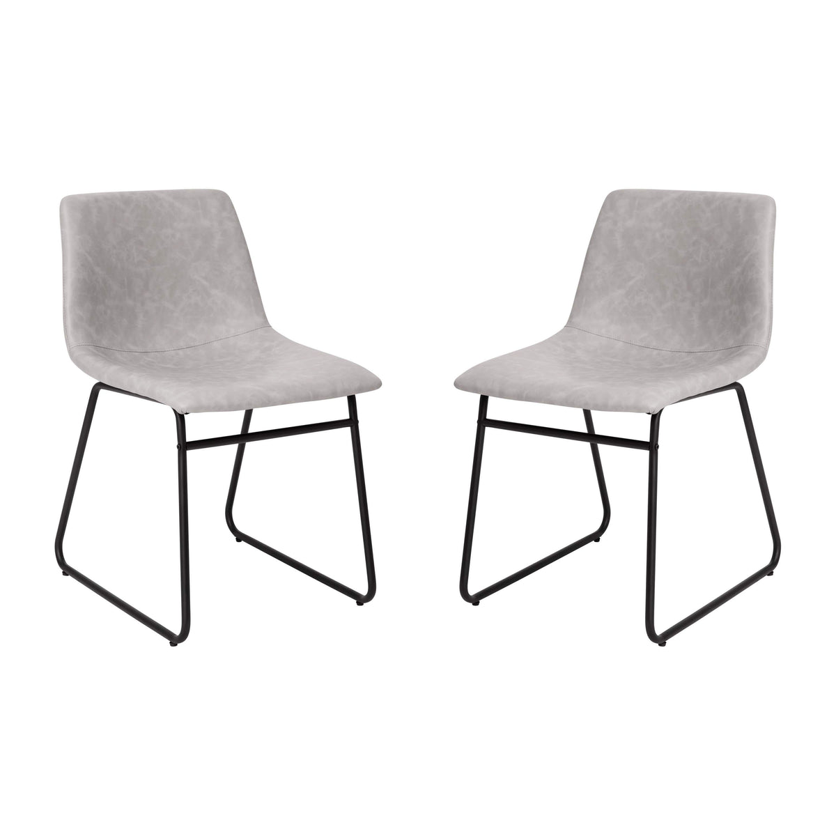 Light Gray LeatherSoft/Black Frame |#| 18 Inch Indoor Dining Table Chairs, Light Gray LeatherSoft/Black Frame-Set of 2