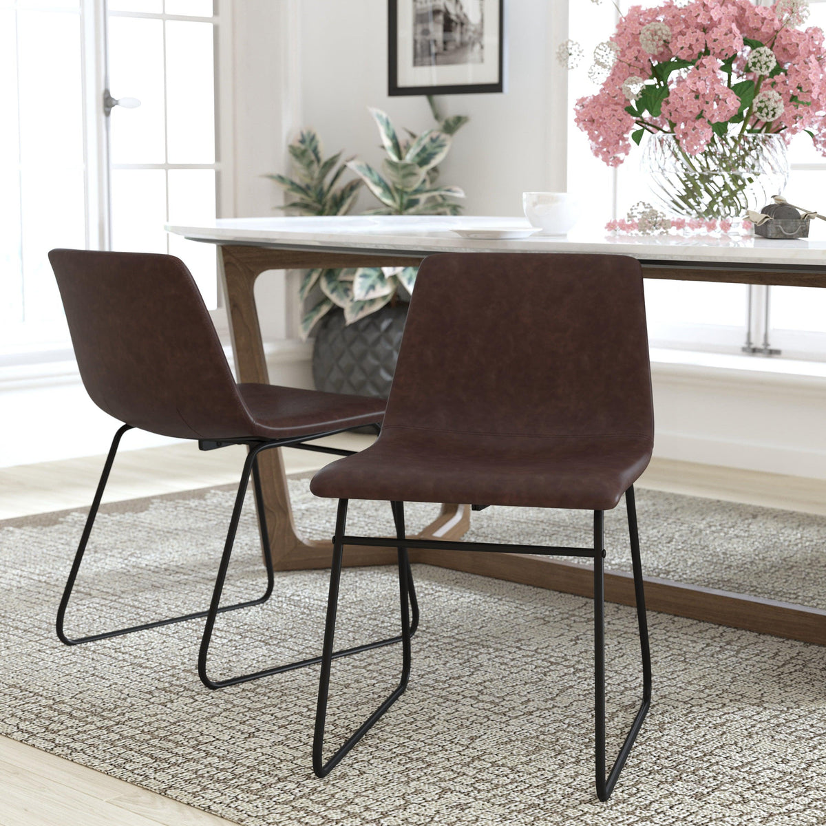 Dark Brown LeatherSoft/Black Frame |#| 18 Inch Indoor Dining Table Chairs, Dark Brown LeatherSoft/Black Frame-Set of 2