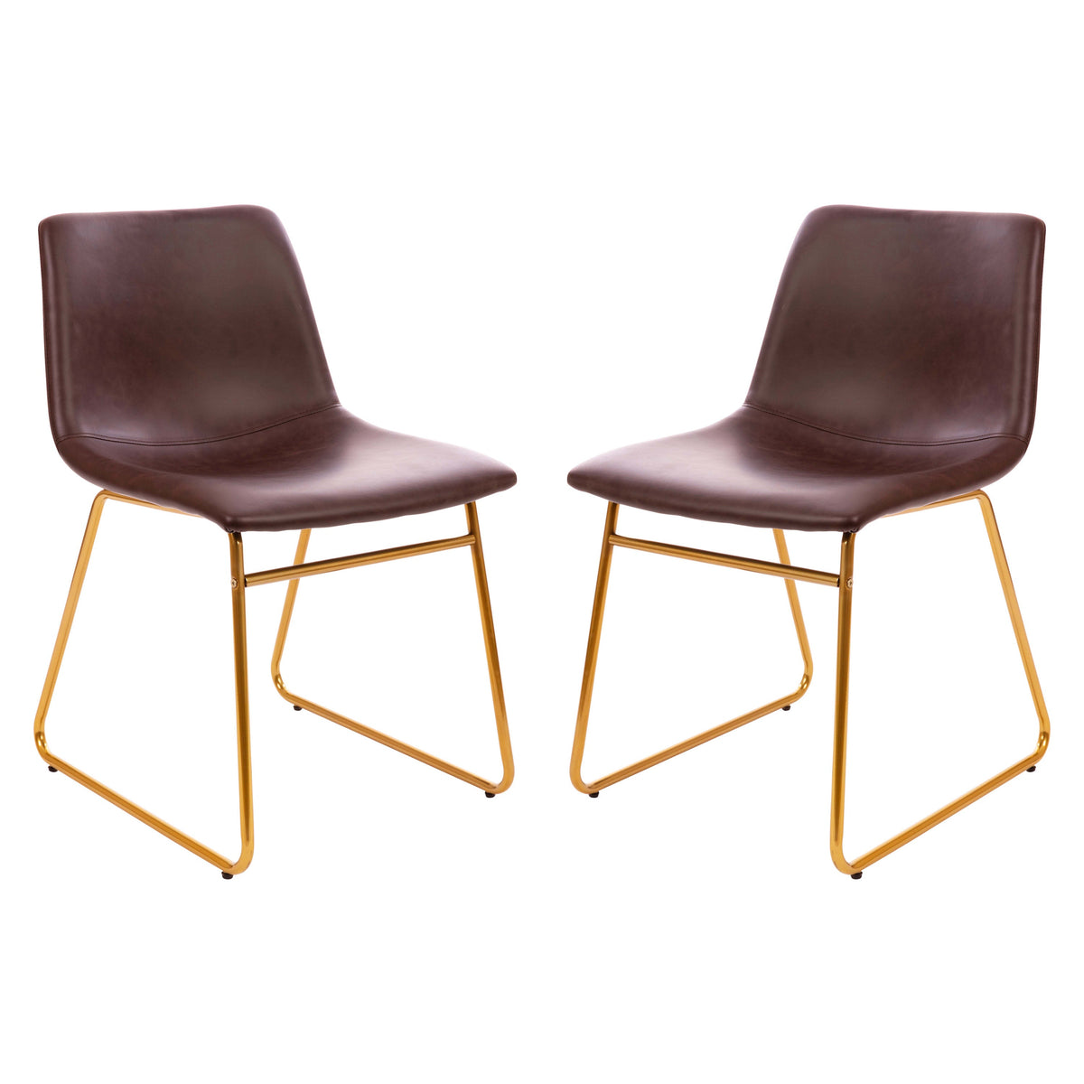 Dark Brown LeatherSoft/Gold Frame |#| 18 Inch Indoor Dining Table Chairs, Dark Brown LeatherSoft/Gold Frame-Set of 2