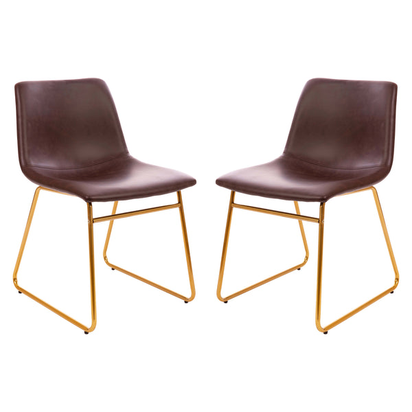 Dark Brown LeatherSoft/Gold Frame |#| 18 Inch Indoor Dining Table Chairs, Dark Brown LeatherSoft/Gold Frame-Set of 2