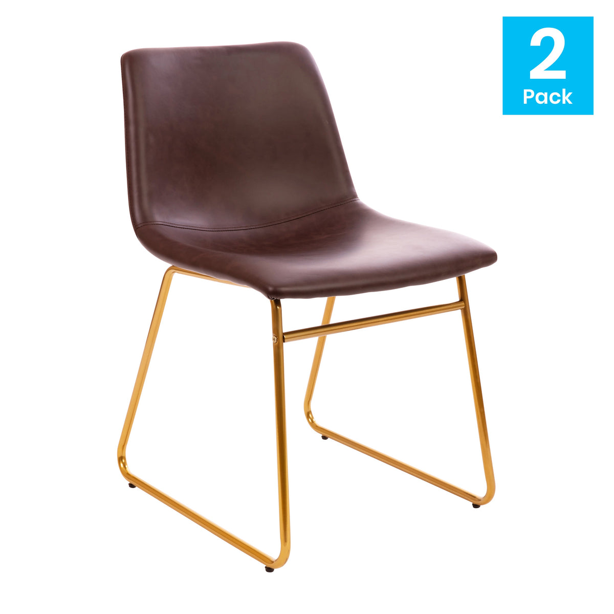 Dark Brown LeatherSoft/Gold Frame |#| 18 Inch Indoor Dining Table Chairs, Dark Brown LeatherSoft/Gold Frame-Set of 2