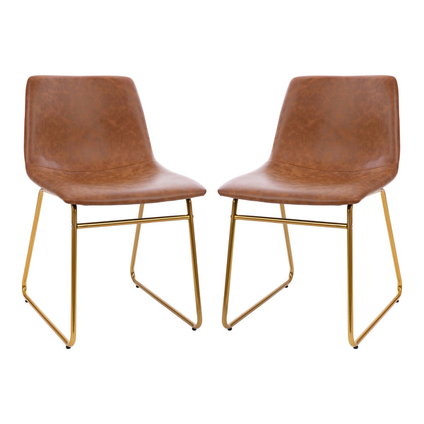 Light Brown LeatherSoft/Gold Frame |#| 18 Inch Indoor Dining Table Chairs, Light Brown LeatherSoft/Gold Frame-Set of 2