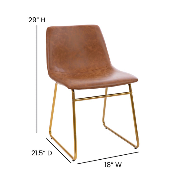 Light Brown LeatherSoft/Gold Frame |#| 18 Inch Indoor Dining Table Chairs, Light Brown LeatherSoft/Gold Frame-Set of 2