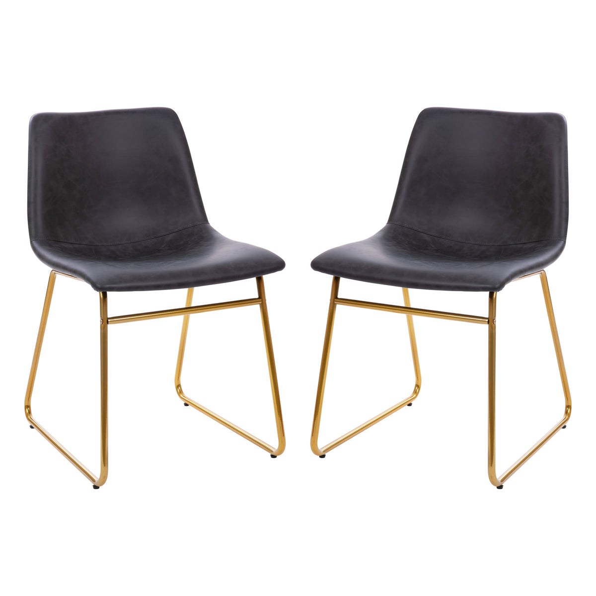 Gray LeatherSoft/Gold Frame |#| 18 Inch Indoor Dining Table Chairs, Dark Gray LeatherSoft/Gold Frame-Set of 2