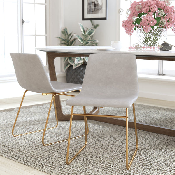 Light Gray LeatherSoft/Gold Frame |#| 18 Inch Indoor Dining Table Chairs, Light Gray LeatherSoft/Gold Frame-Set of 2