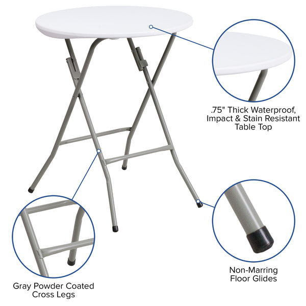 2-Foot Round Granite White Plastic Folding Table - Banquet / Event Folding Table