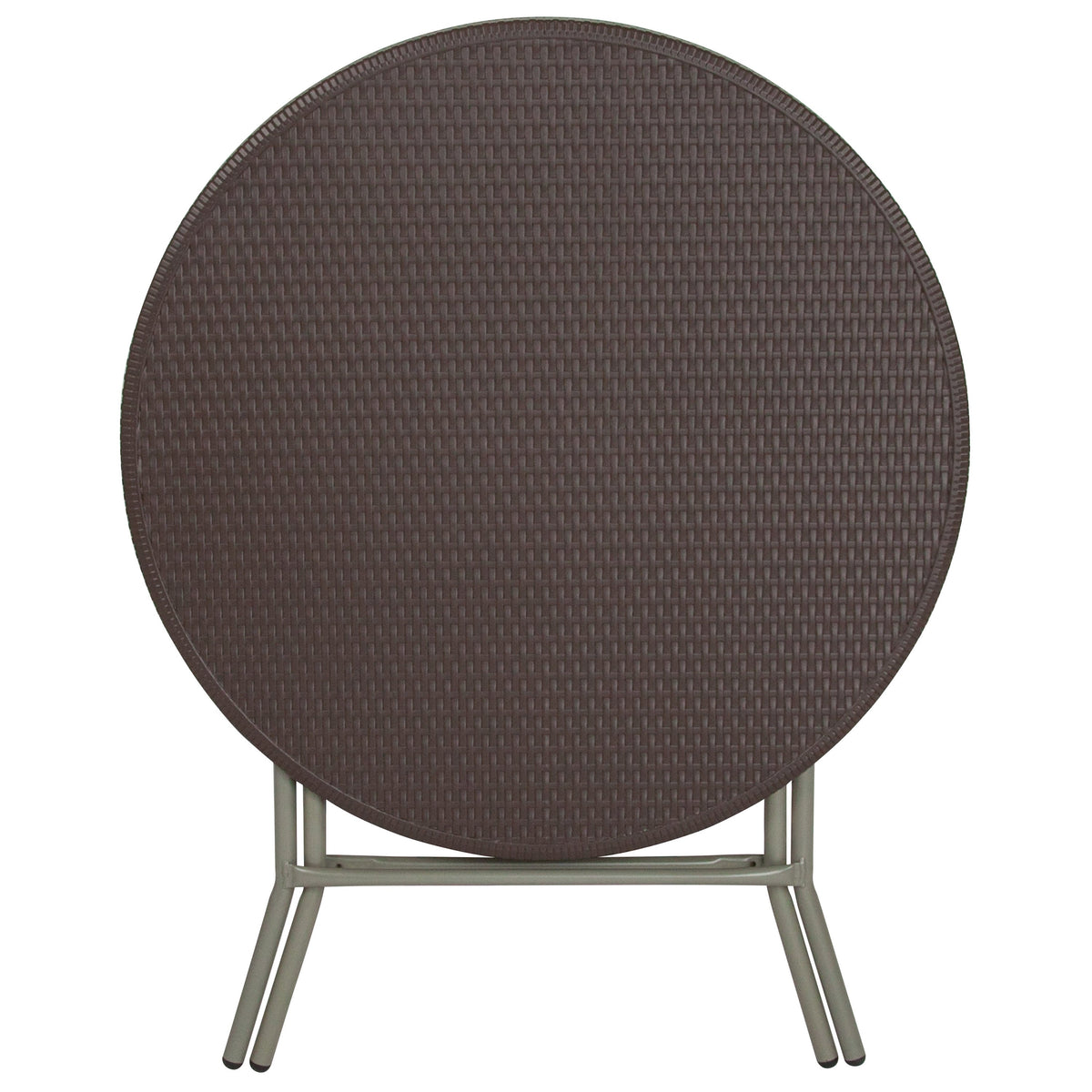 2.6-Foot Round Brown Rattan Plastic Folding Table - Outdoor Event Table