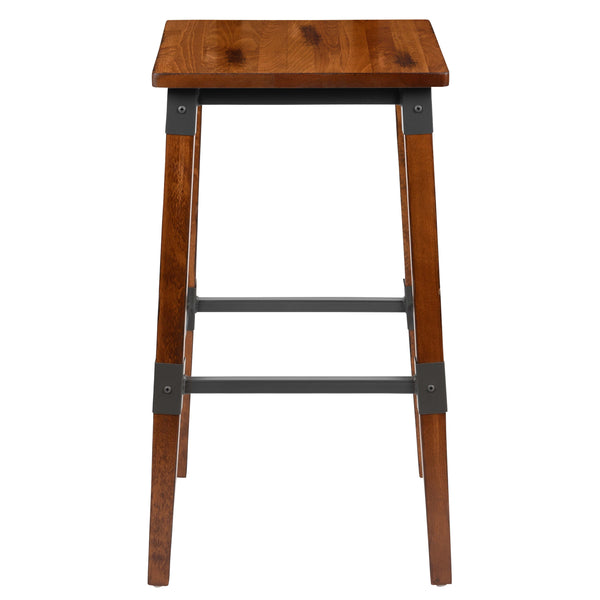 2 Pack Commercial Grade Rustic Walnut Industrial Style Backless Wood Barstool