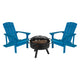 Blue |#| Star and Moon Fire Pit with Mesh Cover & 2 Blue Poly Resin Adirondack Chairs