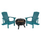 Sea Foam |#| Star and Moon Fire Pit with Mesh Cover & 2 Sea Foam Poly Resin Adirondack Chairs