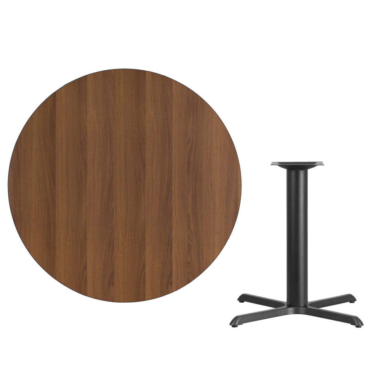 Walnut |#| 42inch Round Walnut Laminate Table Top with 33inch x 33inch Table Height Base