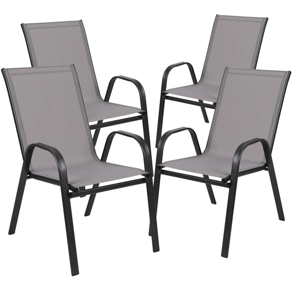 Gray |#| 4 Pack Gray Outdoor Stack Chair with Flex Comfort Material - Patio Stack Chair