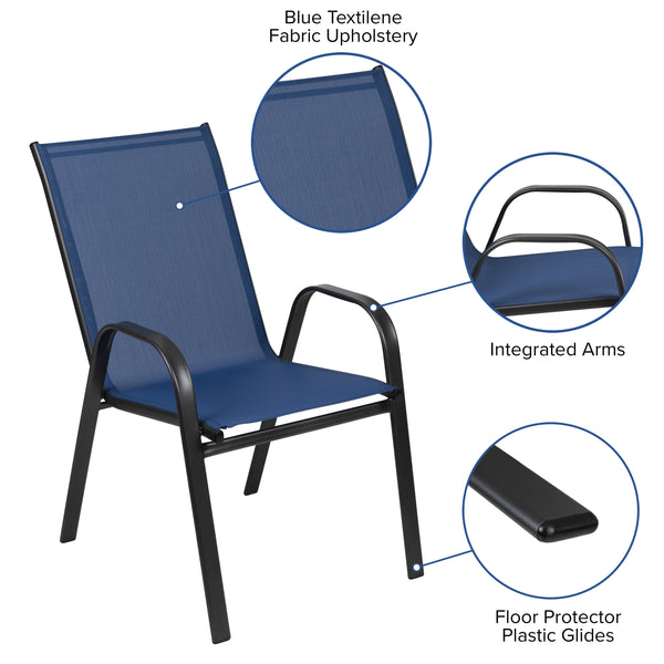 Navy |#| 4 Pack Navy Outdoor Stack Chair with Flex Comfort Material - Patio Stack Chair