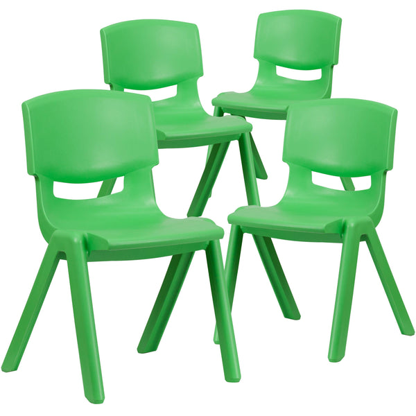 Green |#| 4 Pack Green Plastic Stack School Chair with 15.5inchH Seat, 3rd-7th School Chair