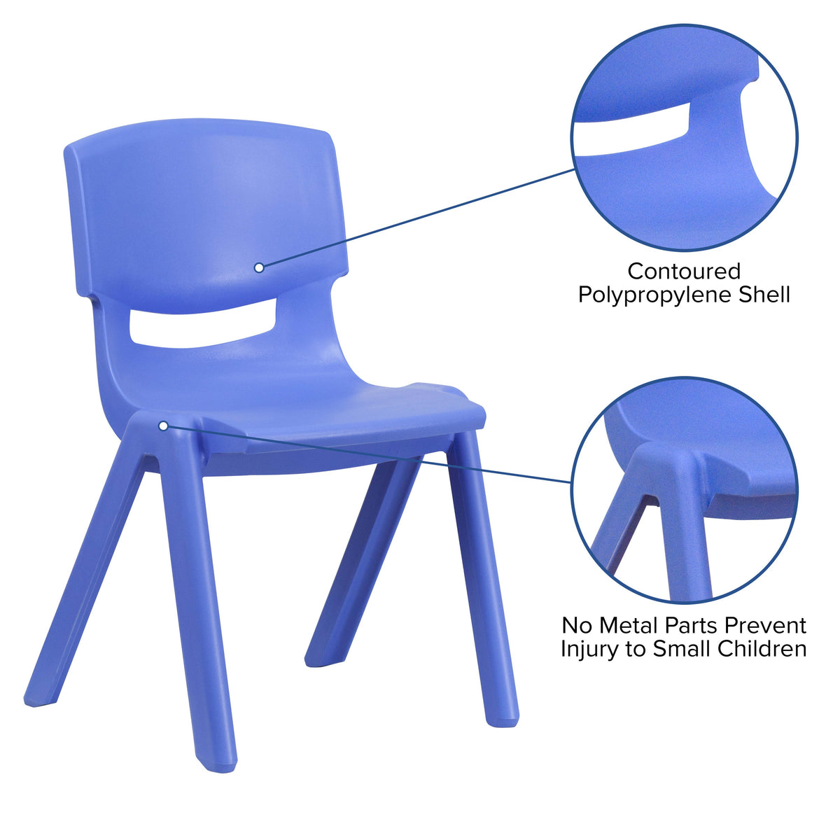 Blue |#| 4 Pack Blue Plastic Stack School Chair with 15.5inchH Seat, 3rd-7th School Chair