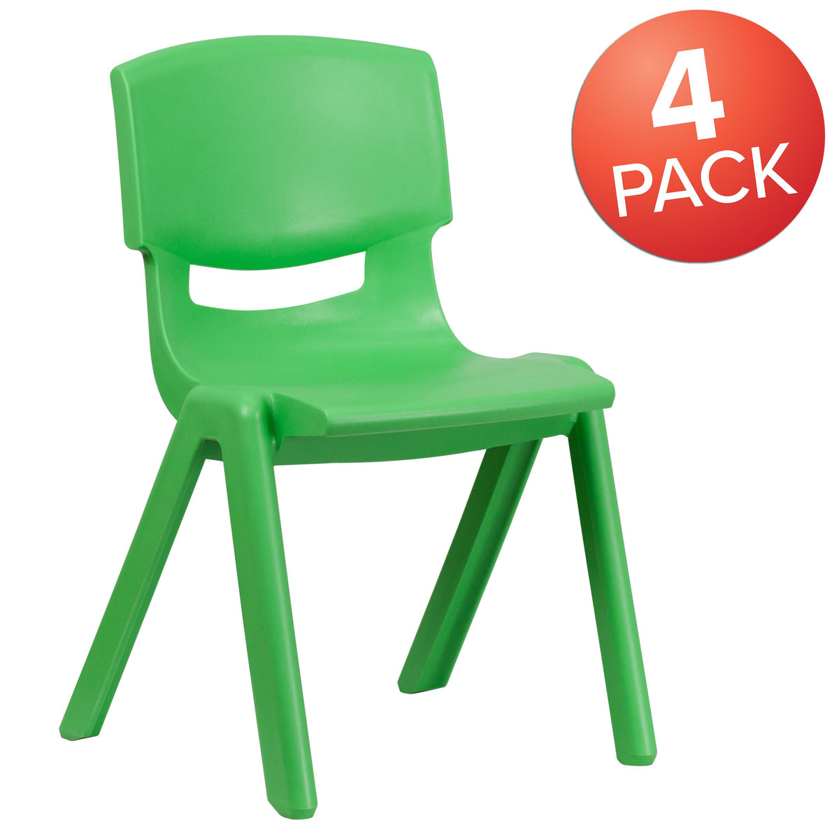 Green |#| 4 Pack Green Plastic Stack School Chair with 15.5inchH Seat, 3rd-7th School Chair