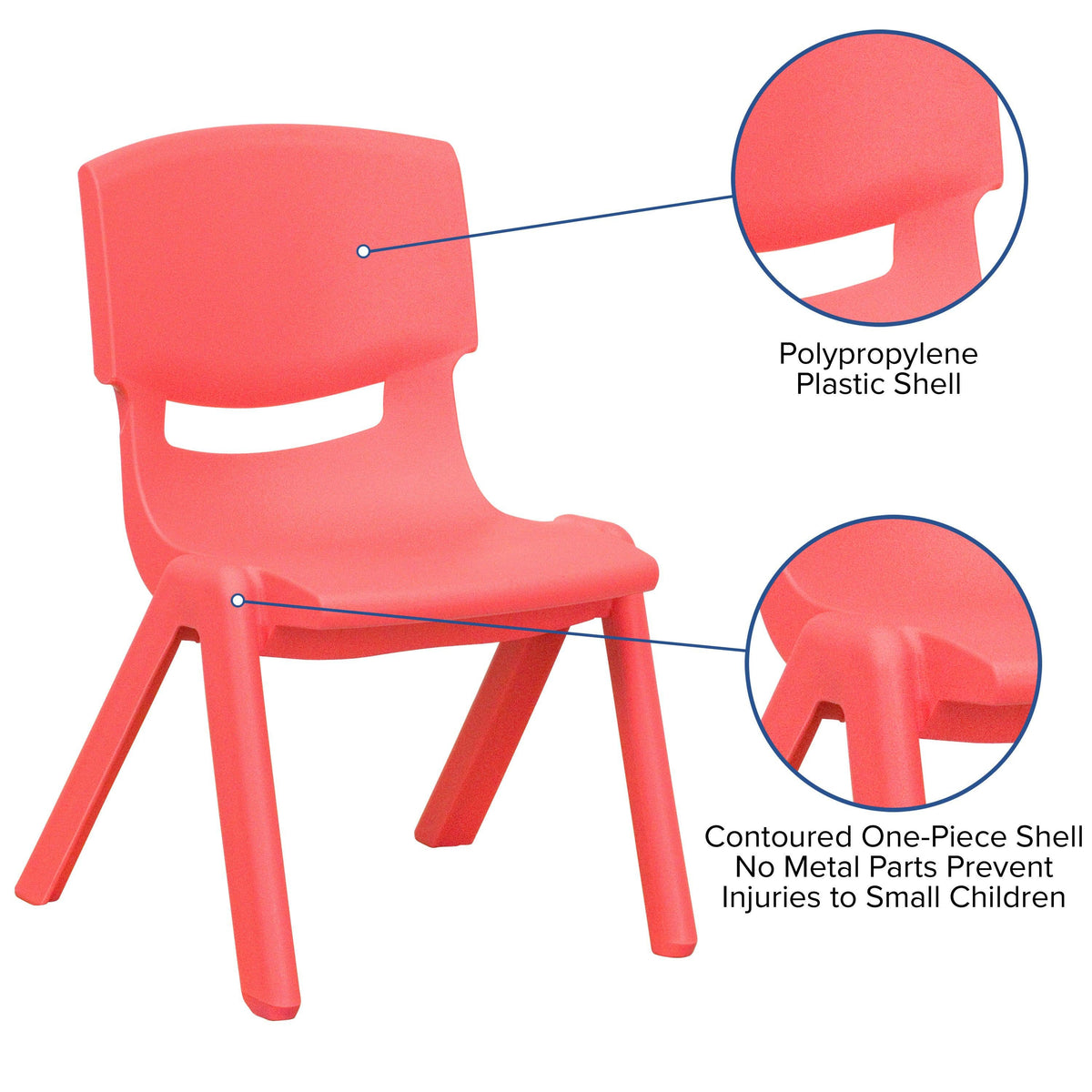 Red |#| 4 Pack Red Plastic Stack School Chair with 15.5inchH Seat, 3rd-7th School Chair