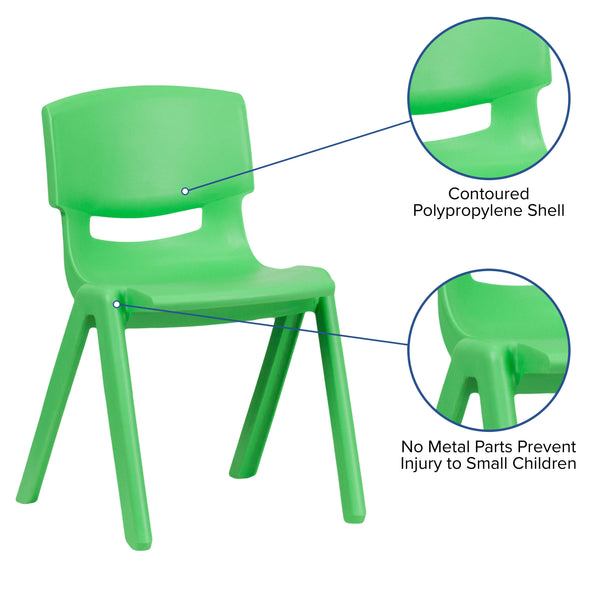 Green |#| 4 Pack Green Plastic Stack School Chair with 15.5inchH Seat, 3rd-7th School Chair