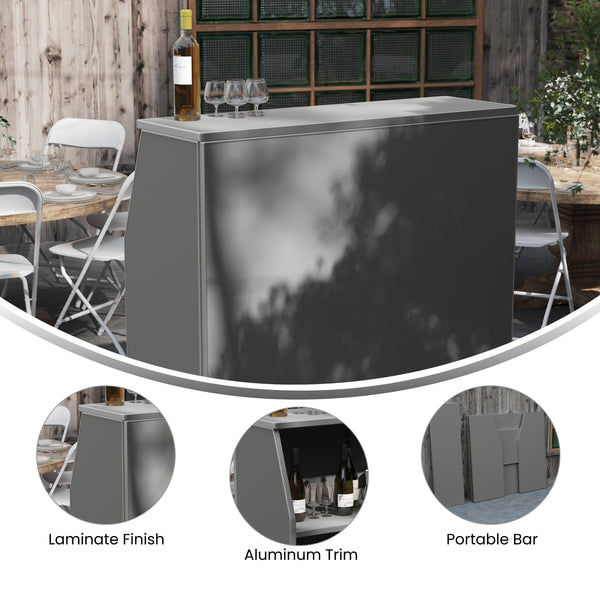 Gray |#| 4' Slate Gray Laminate Foldable Portable Event Bar - Catering/Bartender Bar