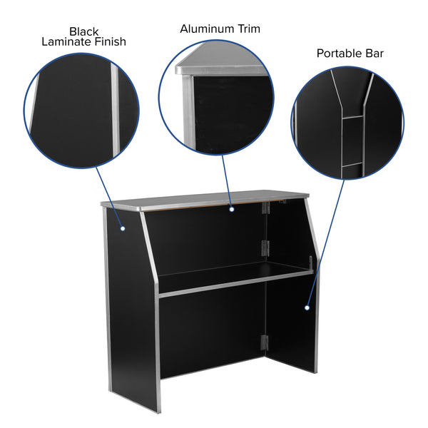 Black |#| 4' Black Laminate Foldable Bar - Portable Event Bar - Caterering/Bartendar Bar