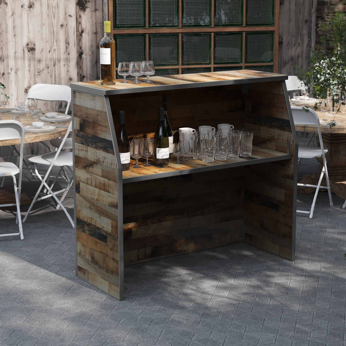 Rustic Natural |#| 4' Rustic Laminate Foldable Portable Event Bar - Catering/Bartender Bar