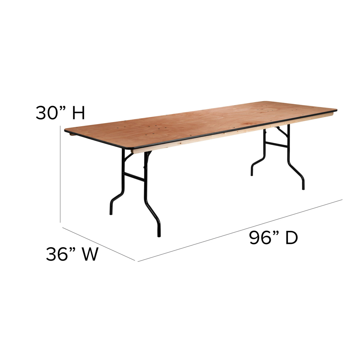 8-Foot Rectangular Wood Folding Banquet Table with Clear Coated Finished Top