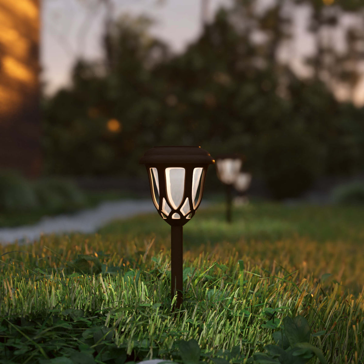 All-Weather Tulip Design Solar Powered LED Garden & Pathway Lights in Brown