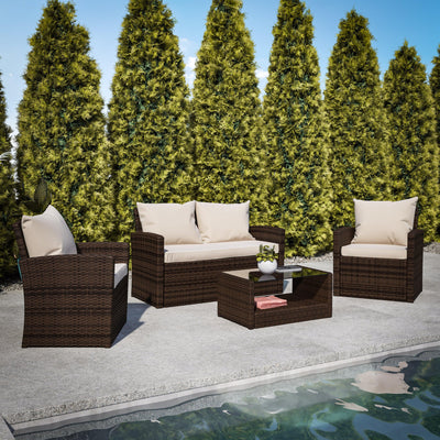 Aransas Series 4 Piece Patio Set with Back Pillows and Seat Cushions - View 2