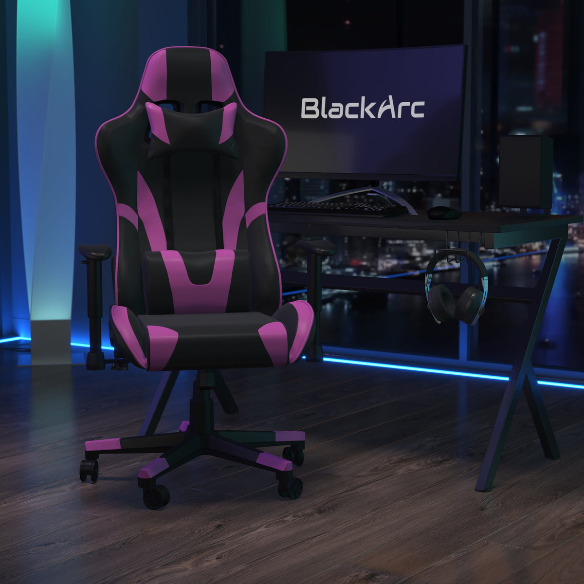 Purple |#| Reclining 360° Swivel Gamers Chair-Black & Purple Faux Leather - Adjustable Arms