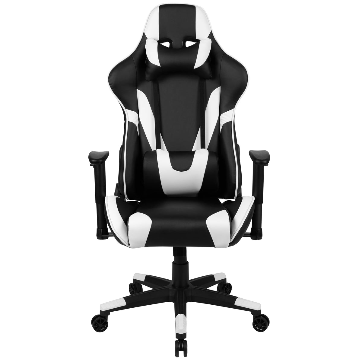 Black |#| Reclining 360° Swivel Gamers Chair-Black & White Faux Leather - Adjustable Arms