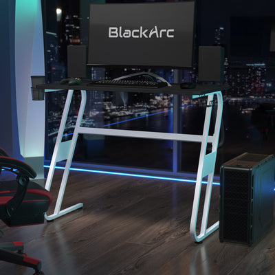 BlackArc Stratum Elite Gaming Desk - Laminate Top - "S" Shaped Steel Frame - Detachable Cupholder/Headphone Hook-2 Cable Management Holes - View 2