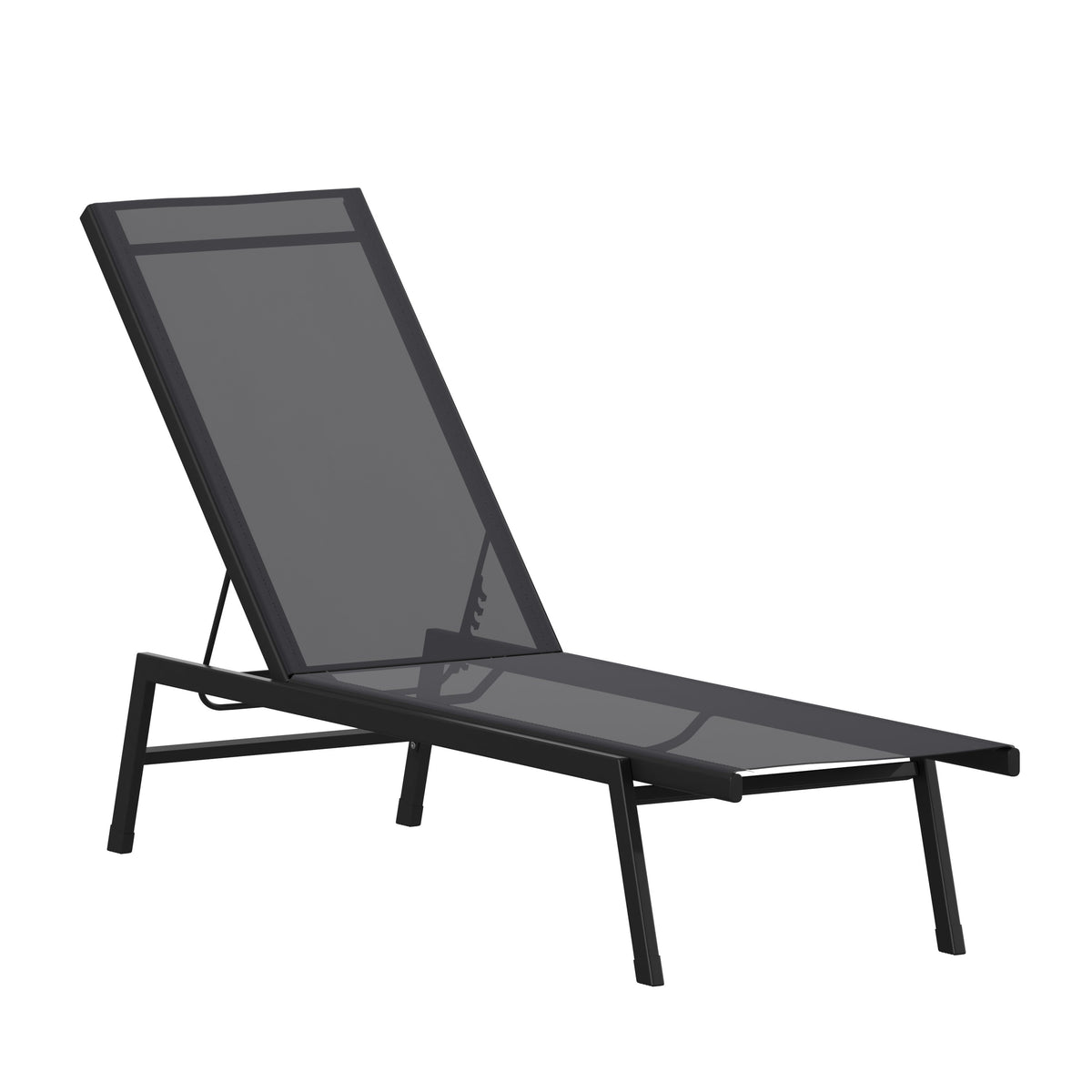 Black |#| All-Weather Textilene Adjustable Chaise Lounge Chair - Black/Black