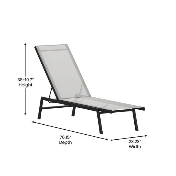 Gray |#| All-Weather Textilene Adjustable Chaise Lounge Chair - Black/Gray