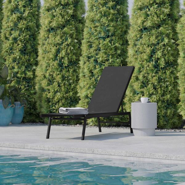 Black |#| All-Weather Textilene Adjustable Chaise Lounge Chair - Black/Black