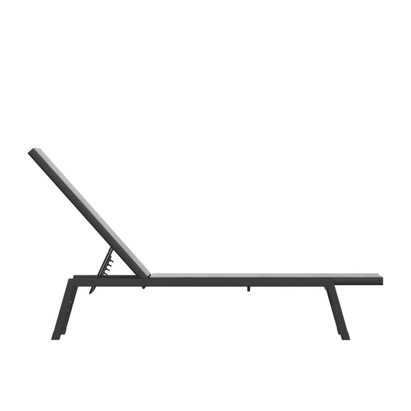 Gray |#| All-Weather Textilene Adjustable Chaise Lounge Chair - Black/Gray