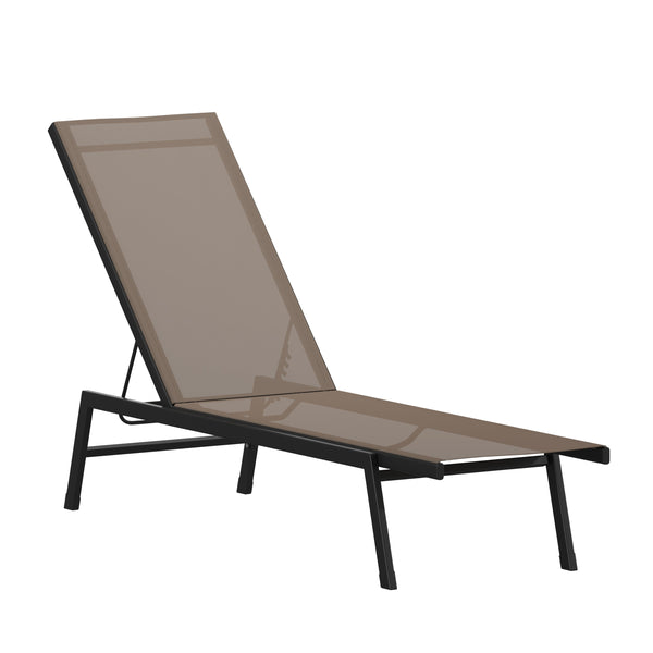 Brown |#| All-Weather Textilene Adjustable Chaise Lounge Chair - Black/Brown