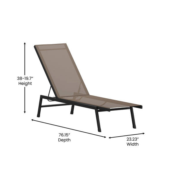 Brown |#| All-Weather Textilene Adjustable Chaise Lounge Chair - Black/Brown