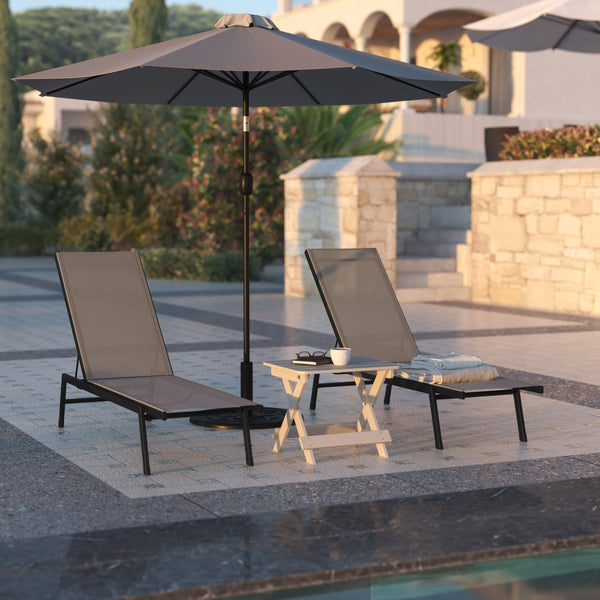 Brown |#| All-Weather Textilene Adjustable Chaise Lounge Chair - Black/Brown