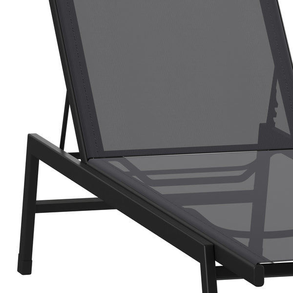 Black |#| All-Weather Textilene Adjustable Chaise Lounge Chair - Black/Black