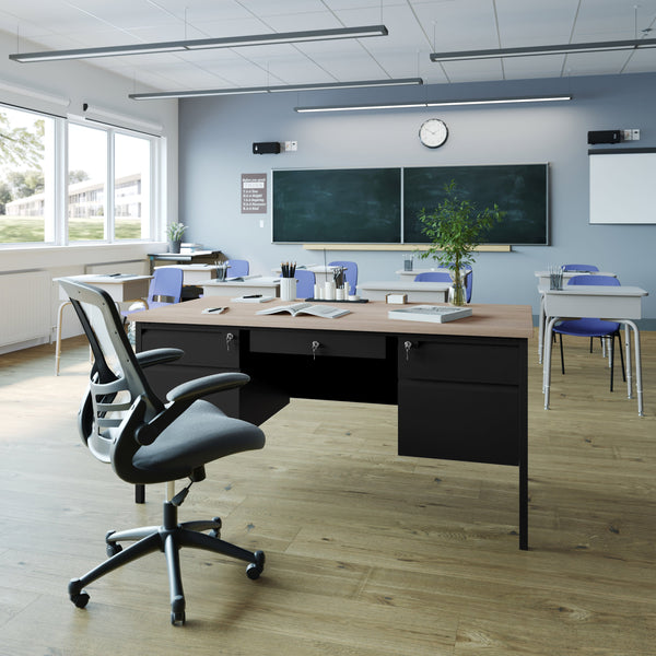 White Oak |#| Commercial Double Pedestal Desk with 5 Locking Drawers in White Oak-50x60