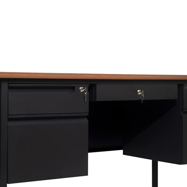 Walnut |#| Commercial Double Pedestal Desk with 5 Locking Drawers in Walnut-50x60