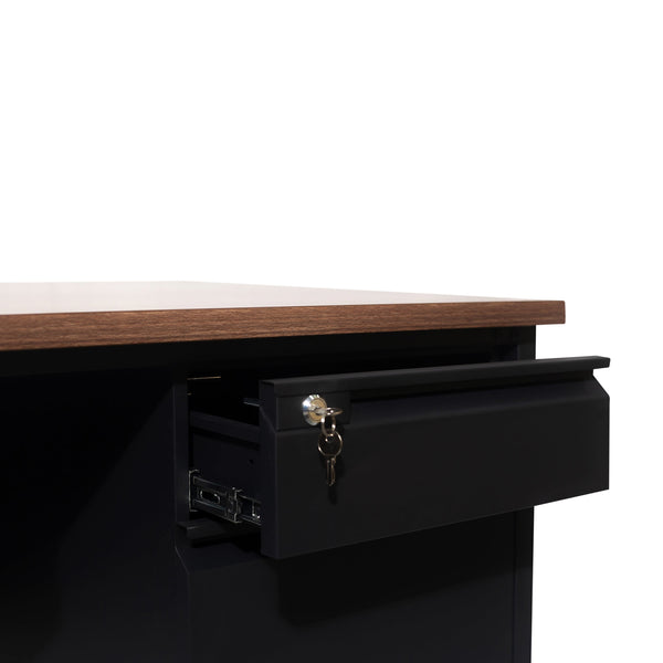 Walnut |#| Commercial Double Pedestal Desk with 5 Locking Drawers in Walnut-50x60