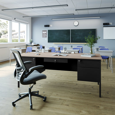 Cambridge Commercial Grade Double Pedestal Desk with Locking Drawers and Metal Frame - View 2