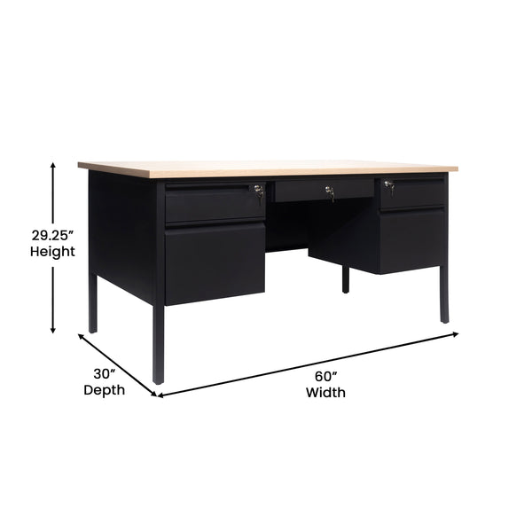 White Oak |#| Commercial Double Pedestal Desk with 5 Locking Drawers in White Oak-50x60