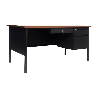 Cambridge Commercial Grade Single Pedestal Desk with Locking Drawers and Metal Frame - View 1