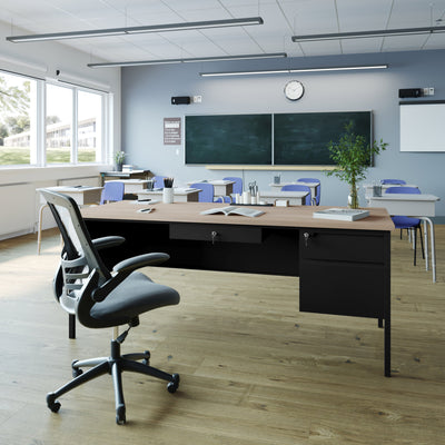 Cambridge Commercial Grade Single Pedestal Desk with Locking Drawers and Metal Frame - View 2