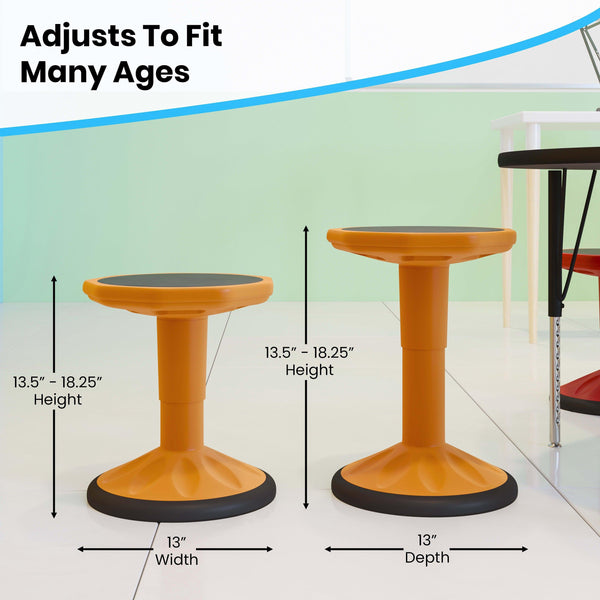 Orange |#| Kids Adjustable Height Active Learning Stool for Classroom and Home in Orange