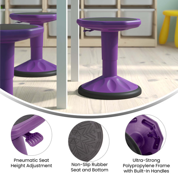 Purple |#| Kids Adjustable Height Active Learning Stool for Classroom and Home in Purple