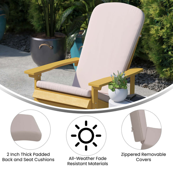 Black/Cream |#| Indoor/Outdoor Black Folding Adirondack Chairs with Cream Cushions - Set of 2